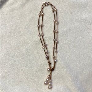 Freshwater Pink Blush Pearl & Leather Short/Long Necklace - Great Condition!!!